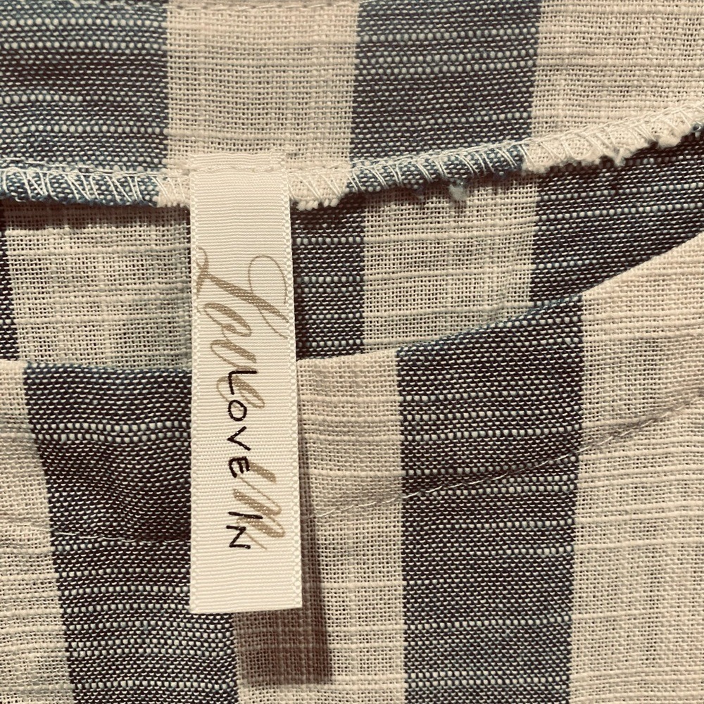 100% Cotton Blue/ White short-sleeved, striped, block-patterned shift dress Sz L - Picture 4 of 8